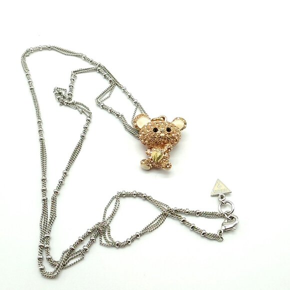 GUESS Bear Pendant Necklace | Stainless Gold Overlay Bear with Pave Crystals - Picture 3 of 16